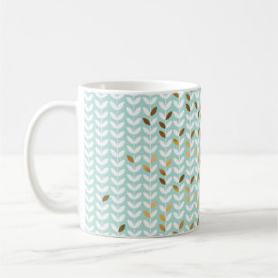 Caneca De Café Padrão de Folha Verde Elegante Dourada