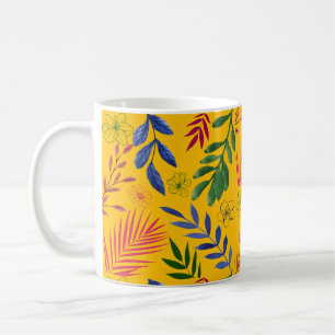Caneca De Café Padrão de Folhagem Com Flores Coloridas