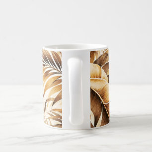 Caneca De Café Padrão de Folhagem de Palmeira Tropical Bege Sépia