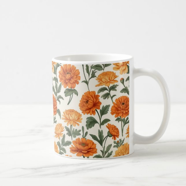 Caneca De Café Padrão de Folhagem Dourado Laranja do Autumn Marig (Direita)