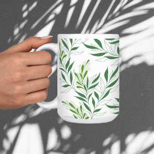 Caneca De Café Padrão de Folhagem Verdejante Elegante Verde e Bra