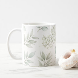 Caneca De Café Padrão de Folhas Botânicas Verde Suave