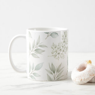 Caneca De Café Padrão de Folhas Botânicas Verde Suave