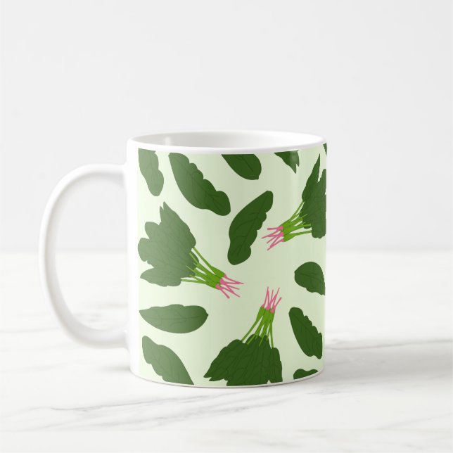 Caneca De Café Padrão de Folhas de Espinafre Verde (Esquerda)