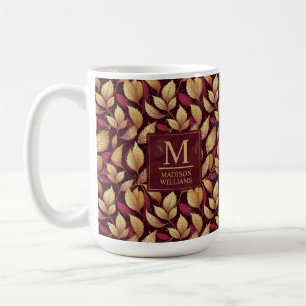 Caneca De Café Padrão de Folhas de Outono com Brilho Dourado e Ma