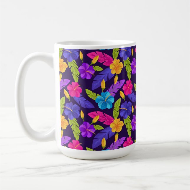 Caneca De Café Padrão de Folhas e Flores Tropicais-23857 (Esquerda)