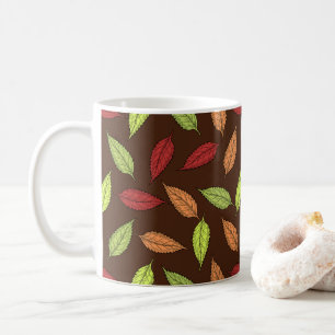 Caneca De Café Padrão De Folhas, Folhas Coloridas, Folhas De Outo