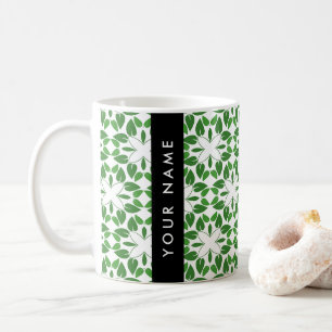 Caneca De Café Padrão de Folhas, Folhas Verdes, Seu Nome