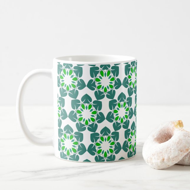 Caneca De Café Padrão de Folhas, Padrão de Folhas, Folhas Verdes (Com Donut)