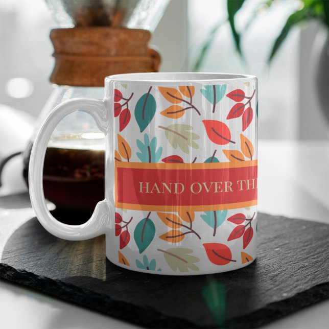 Caneca De Café Padrão de folhas personalizadas do outono feliz (Criador carregado)
