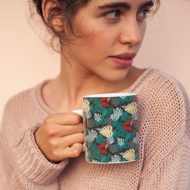 Caneca De Café Padrão de Folhas Tropicais (Forest leaves mug)