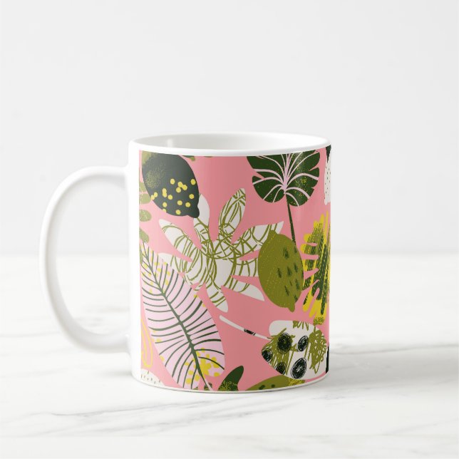 Caneca De Café Padrão de Folhas Tropicais de abstrato (Esquerda)