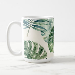 Caneca De Café Padrão de Folhas Tropicais de Aguarela Monstera Pa