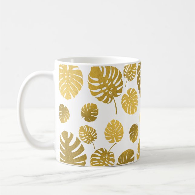 Caneca De Café Padrão de Folhas Tropicais de Monstera Dourada Mod (Esquerda)