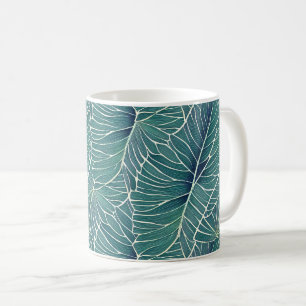Caneca De Café Padrão de Folhas Tropicais em Aquarela Azul Verde