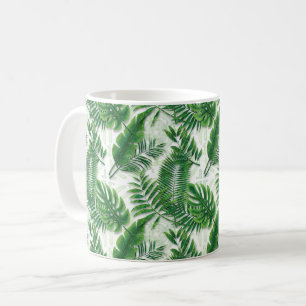 Caneca De Café Padrão de Folhas Tropicais Verde Verde
