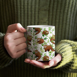 Caneca De Café Padrão de Folhas Vermelhas e Bamboo
