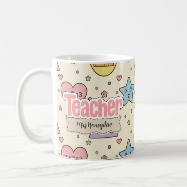 Caneca De Café Padrão de Formas Matemáticas de Professora Fofa  (Esquerda)