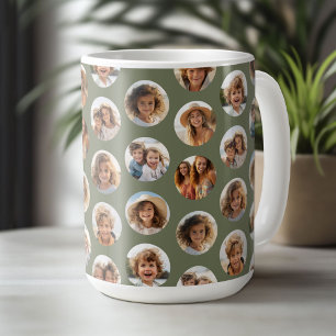 Caneca De Café Padrão de Foto Círculo - 12 Imagens - Verde Sage
