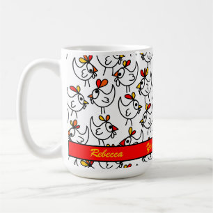 Caneca De Café Padrão de Frangos de Cartoon Engraçado Personaliza