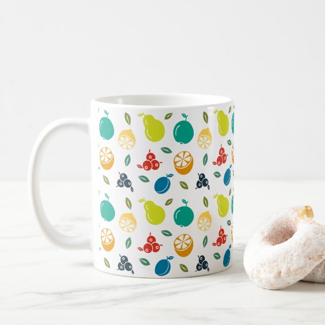 Caneca De Café Padrão de Frutas, Ameixa, Laranja, Limão, Pera, Ma (Com Donut)