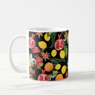 Caneca De Café Padrão de Frutas Tropicais. Backgroun Exótico