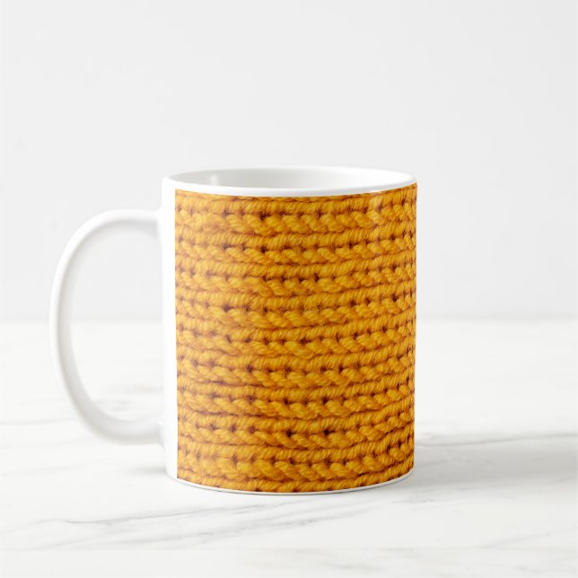 Caneca De Café Padrão de fundo de textura de lã de malha amarela  (Esquerda)