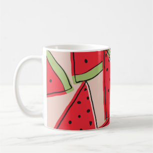 Caneca De Café Padrão de Fundo Rosa das Fatias de Melancia