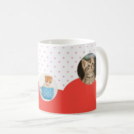 Caneca De Café Padrão de Gatinhos Fofos e Corações Vermelhos Pers