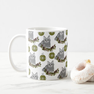 Caneca De Café Padrão de Gato de cinza com ornamentos Verdes