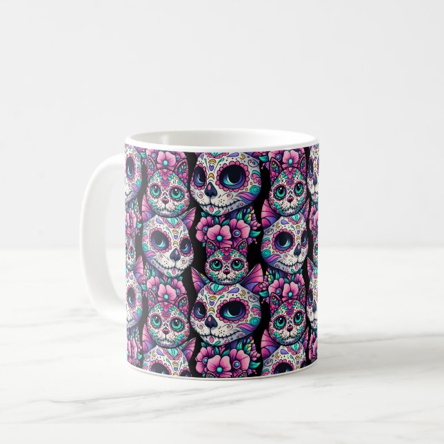Caneca De Café Padrão de Gato do Crânio do Açúcar (Frente Esquerda)