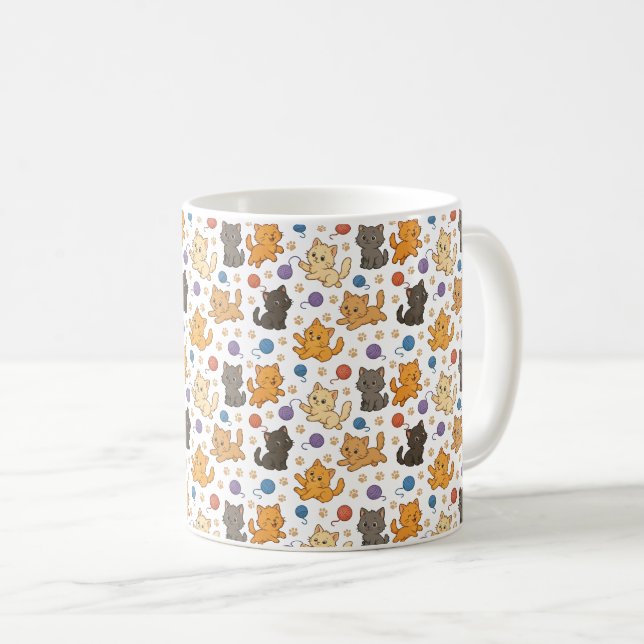 Caneca De Café Padrão de Gato Fofo (Frente Esquerda)