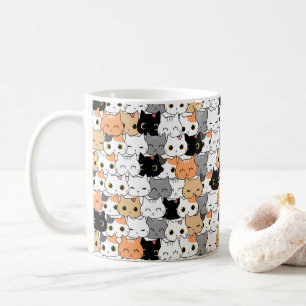 Caneca De Café Padrão de Gato Fofo Kawaii Colorido para Amantes d
