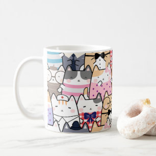 Caneca De Café Padrão de Gato Kawaii bonito e colorido