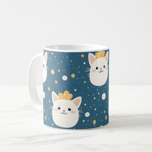 Caneca De Café Padrão de Gato Real Branco (Frente Esquerda)