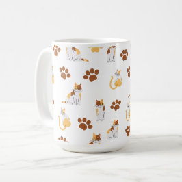 Caneca De Café Padrão de Gato Sem Costura - Gatinho de Cartoon Bo