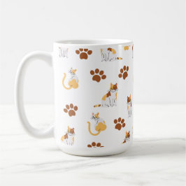 Caneca De Café Padrão de Gato Sem Costura - Gatinho de Cartoon Bo