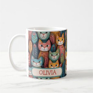 Caneca De Café Padrão de Gatos Caprichosos Coloridos Fofos