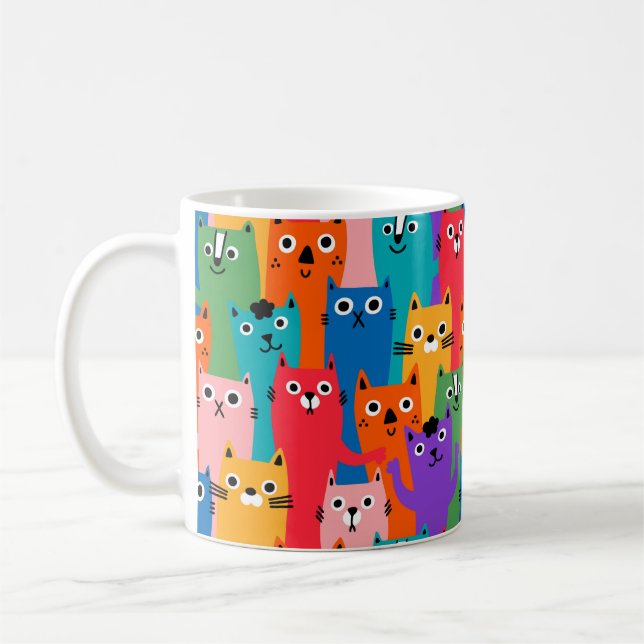 Caneca De Café Padrão de gatos coloridos (Esquerda)