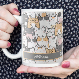 Caneca De Café Padrão de Gatos-Cute Kawaii Personalizado