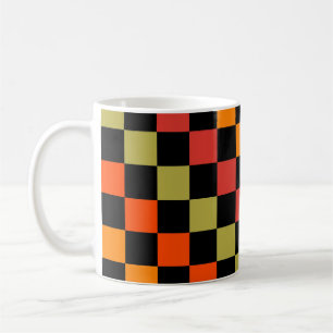 Caneca De Café Padrão de Gingham Preto Laranja Verificado