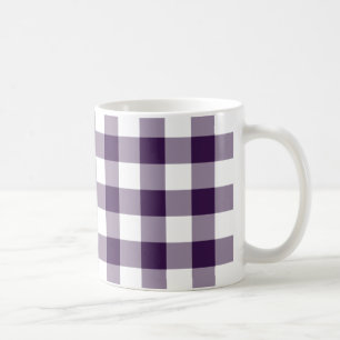 Caneca De Café Padrão de Gingham Púrpura e Branca