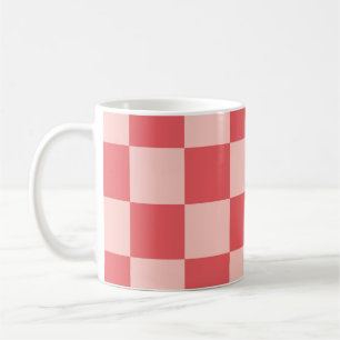 Caneca De Café Padrão de Gingham Vermelhos Rosa Verificado