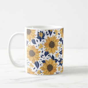 Caneca De Café Padrão De Girassol Amarelo E Verde