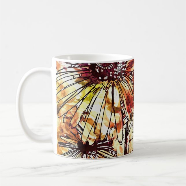 Caneca De Café Padrão de Girassol com Tinta Abstrata (Esquerda)