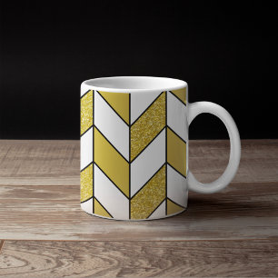 Caneca De Café Padrão de Glitter Herringbone de Glitter Dourado 