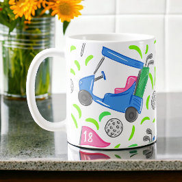 Caneca De Café Padrão de Golfe Preppy | Bola de Tee de Carrinho d