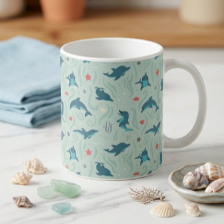 Caneca De Café Padrão de Golfinho Azul Turquesa Atenuado