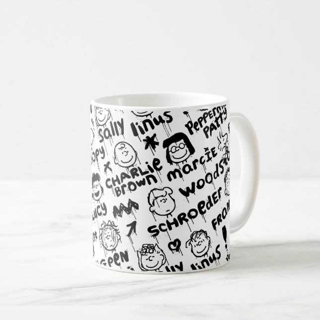 Caneca De Café Padrão de Grafite de Caracteres de Pêssego (Frente Esquerda)