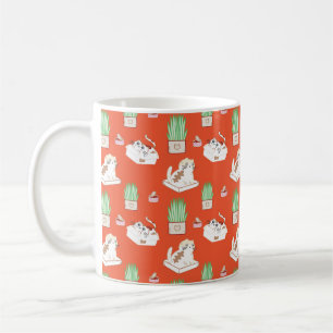 Caneca De Café Padrão de Grama e Gato Vermelho Aquela Vida Gato